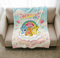 Personalized Heart Floral Cloud Care Bears Blanket, Soft Flannel Throw, Baby Shower Gift