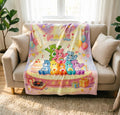 Personalized Care Bears Concert Flannel Throw Blanket, Custom Name Kids Soft Bedding