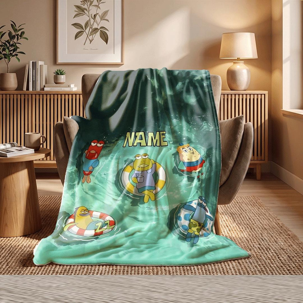 Chill Summer Pool Party Custom Blanket Bikini Bottom Citizens Throw Relaxing Water Bedding Mrs Puff Ocean Fan Gift