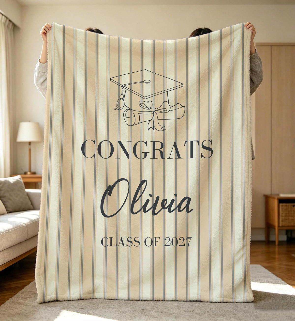 Personalized College Graduation Gift,Custom Name Flannel Blanket,Senior Night,Graduate Keepsake,Idea From Parent,Freshman College Present