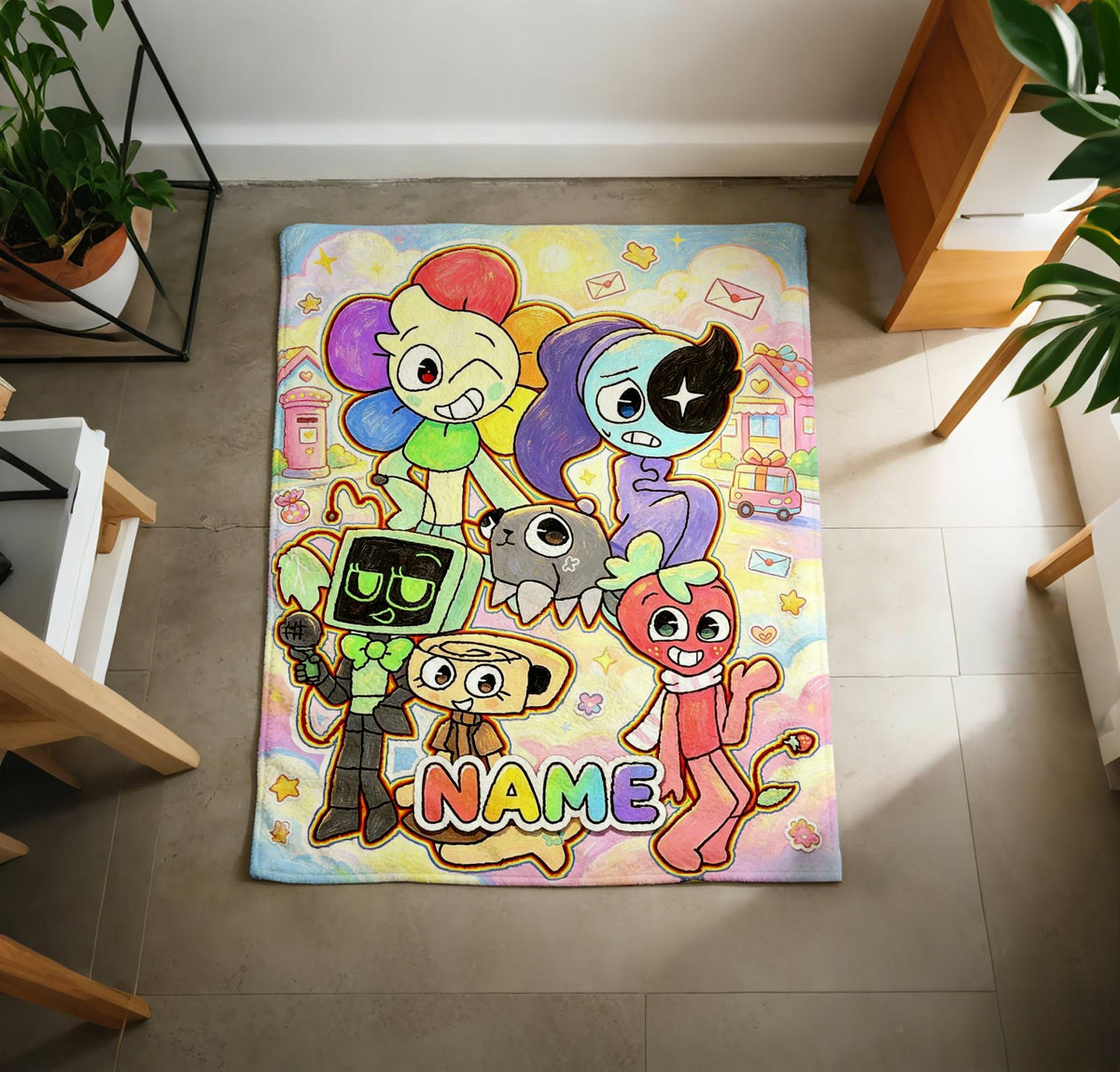 Dandy's World Character‑Printed Flannel Blanket, Multi‑Purpose Home Throw, Delightful Gift for Game Fan Friends