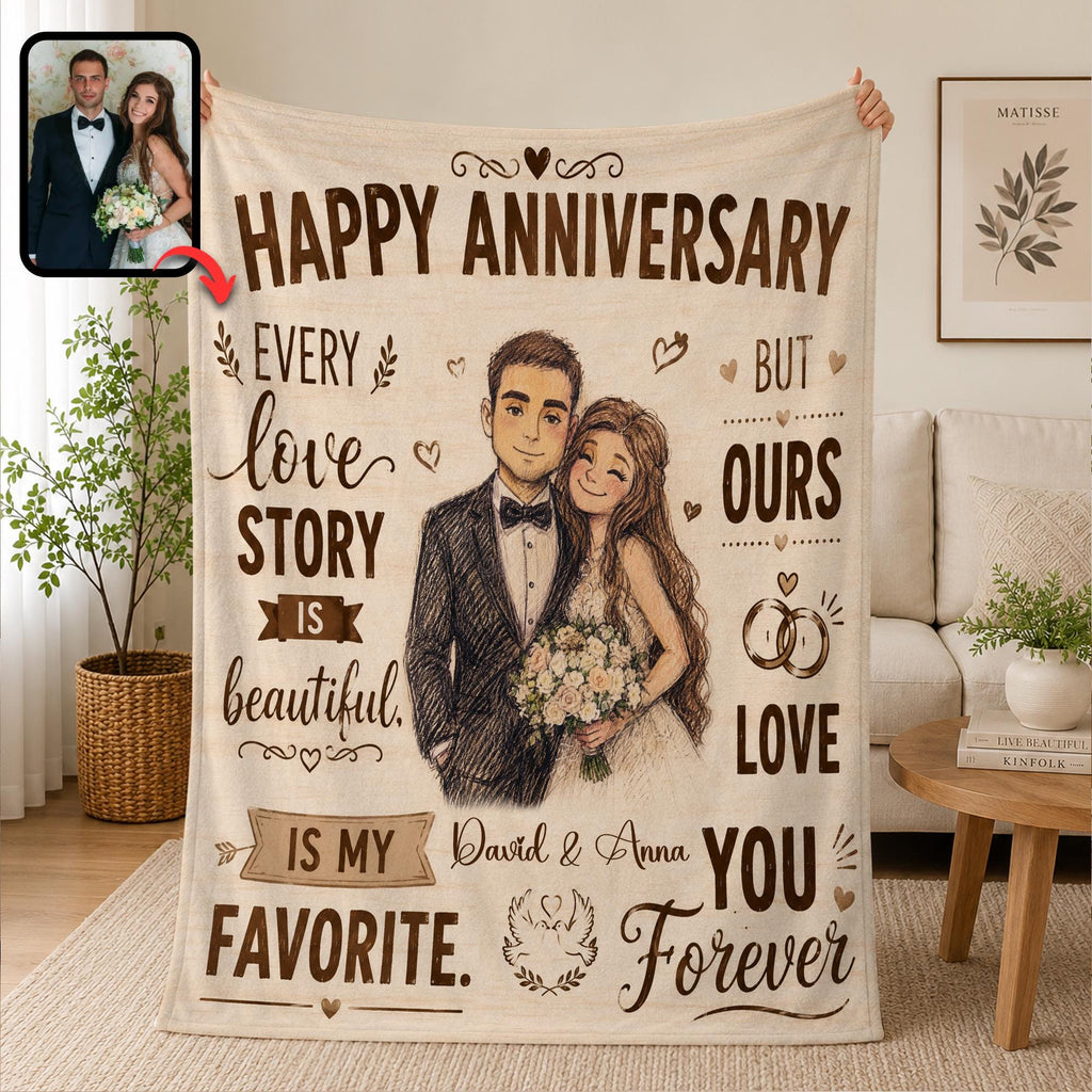 Anniversary Photo Blanket, Custom Couple Blanket from Photo, Wedding Anniversary Gift for Husband Wife, Romantic Keepsake Throw