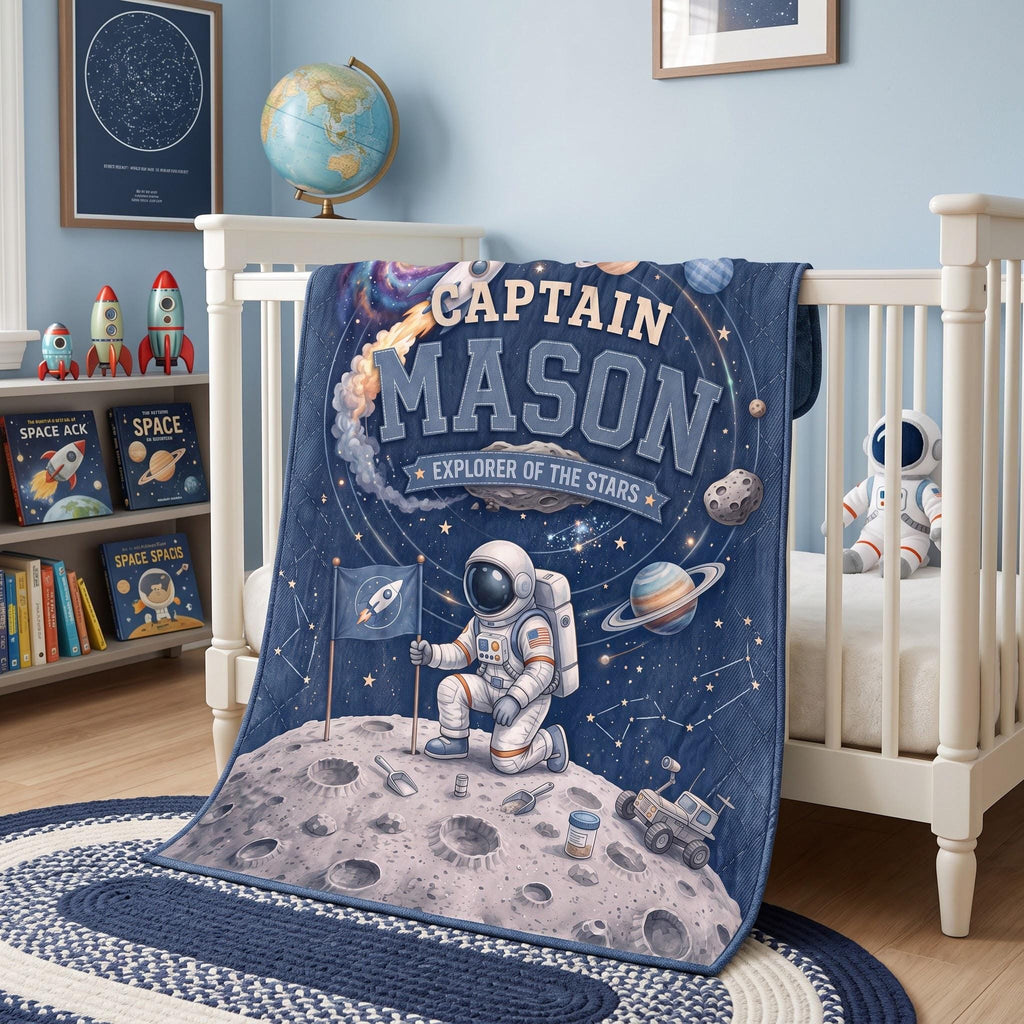 Custom Astronaut Blanket, Outer Space Theme Kids Throw, Personalized Galaxy Name Blanket for Boy, Space Nursery Decor, Toddler Birthday Gift