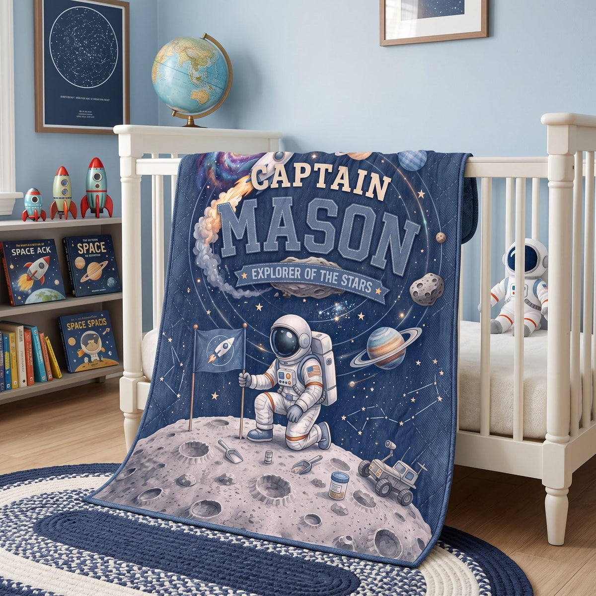 Custom Astronaut Blanket, Outer Space Theme Kids Throw, Personalized Galaxy Name Blanket for Boy, Space Nursery Decor, Toddler Birthday Gift