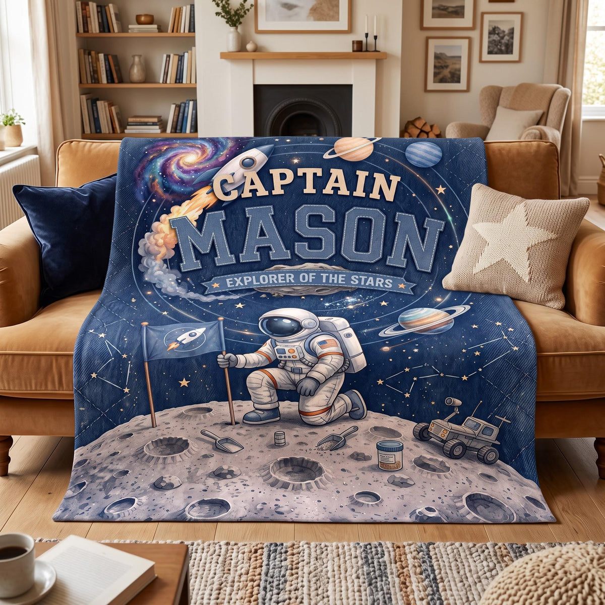 Custom Astronaut Blanket, Outer Space Theme Kids Throw, Personalized Galaxy Name Blanket for Boy, Space Nursery Decor, Toddler Birthday Gift