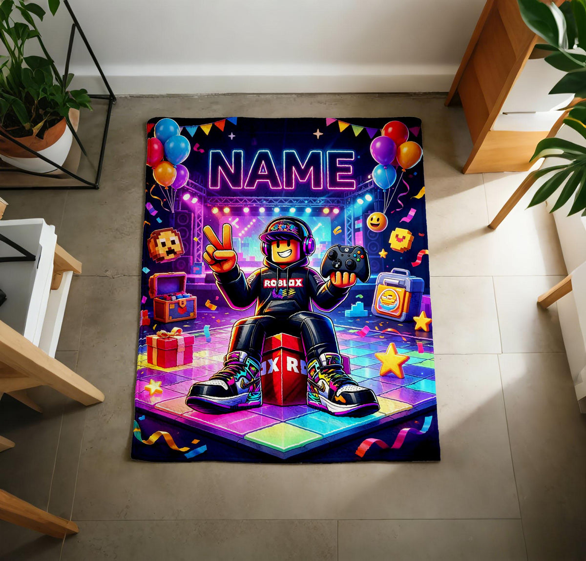 Neon Street Roblox Blanket Soft Throw, Personalised Gaming Throw, Thoughtful Gift For Game‑Loving Boy