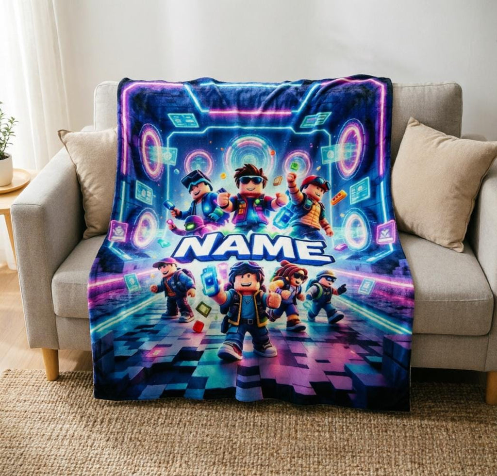 Neon Street Roblox Blanket Soft Throw, Personalised Gaming Throw, Thoughtful Gift For Game‑Loving Boy