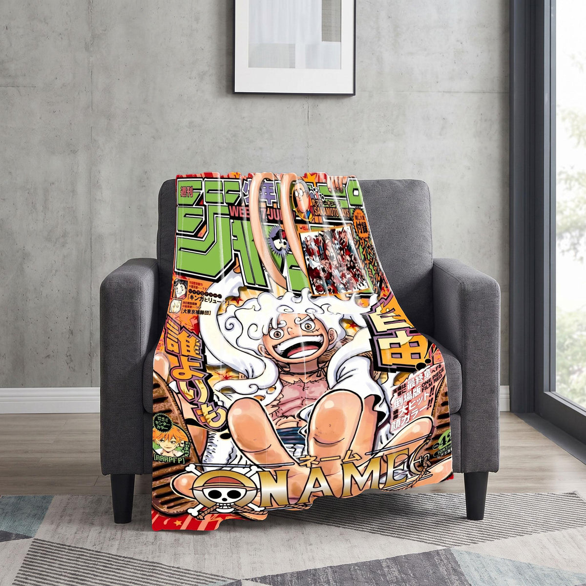 Joyboy Luffy Gear 5 Custom Name Blanket One Piece Manga Cover Throw Sun God Nika Bedding Anime Fan Decor Gift