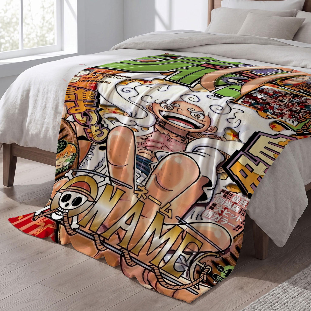 Joyboy Luffy Gear 5 Custom Name Blanket One Piece Manga Cover Throw Sun God Nika Bedding Anime Fan Decor Gift