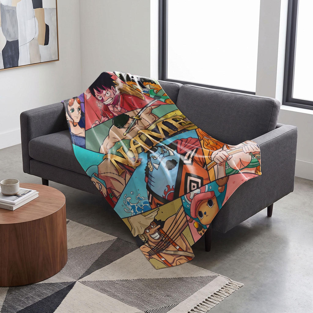 Straw Hat Pirates Custom Name Blanket One Piece Crew Collage Throw Epic Anime Bedding Grand Line Fan Decor Gift