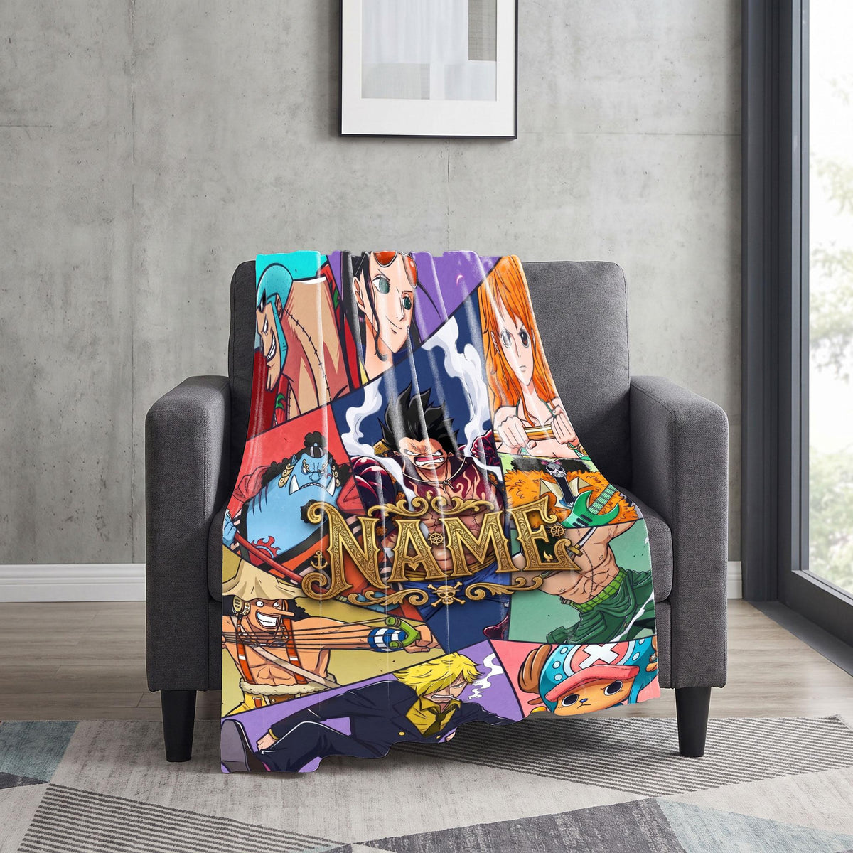Epic One Piece Crew Custom Name Blanket Straw Hat Pirates Collage Throw Vintage Pirate Logo Bedding Anime Fan Gift