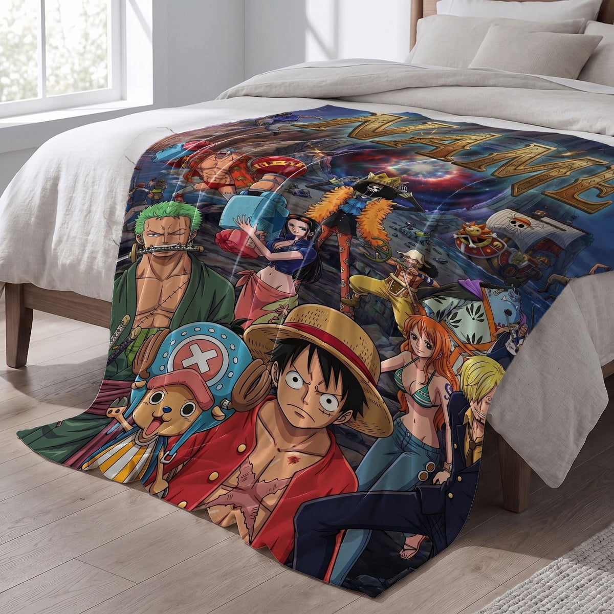One Piece Adventure Custom Name Blanket Straw Hat Crew Throw Epic Anime Bedding Grand Line Sailor Room Decor Fan Gift