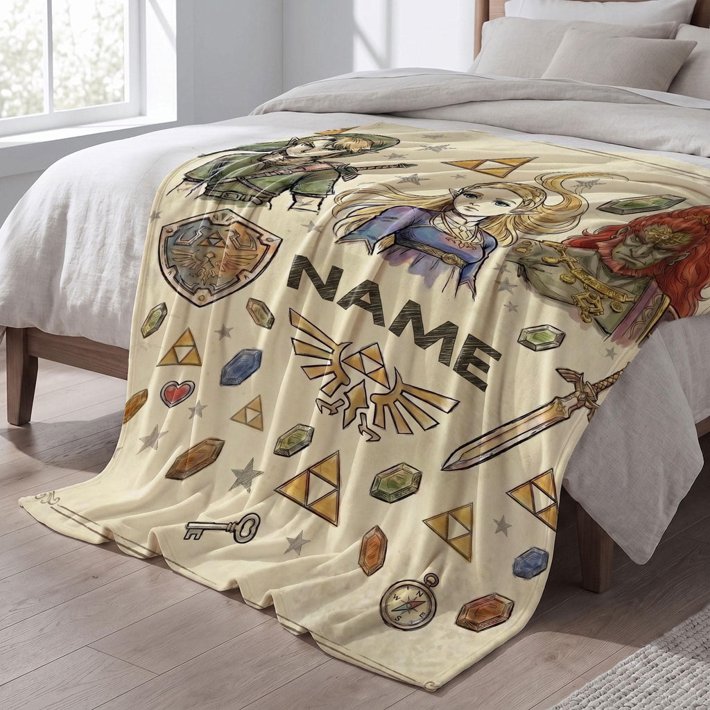 Legend of Zelda Custom Name Blanket Link Zelda Ganondorf Throw Triforce Art Bedding Fantasy Game Gamer Room Decor Fan Gift