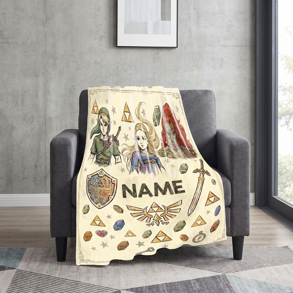 Legend of Zelda Custom Name Blanket Link Zelda Ganondorf Throw Triforce Art Bedding Fantasy Game Gamer Room Decor Fan Gift
