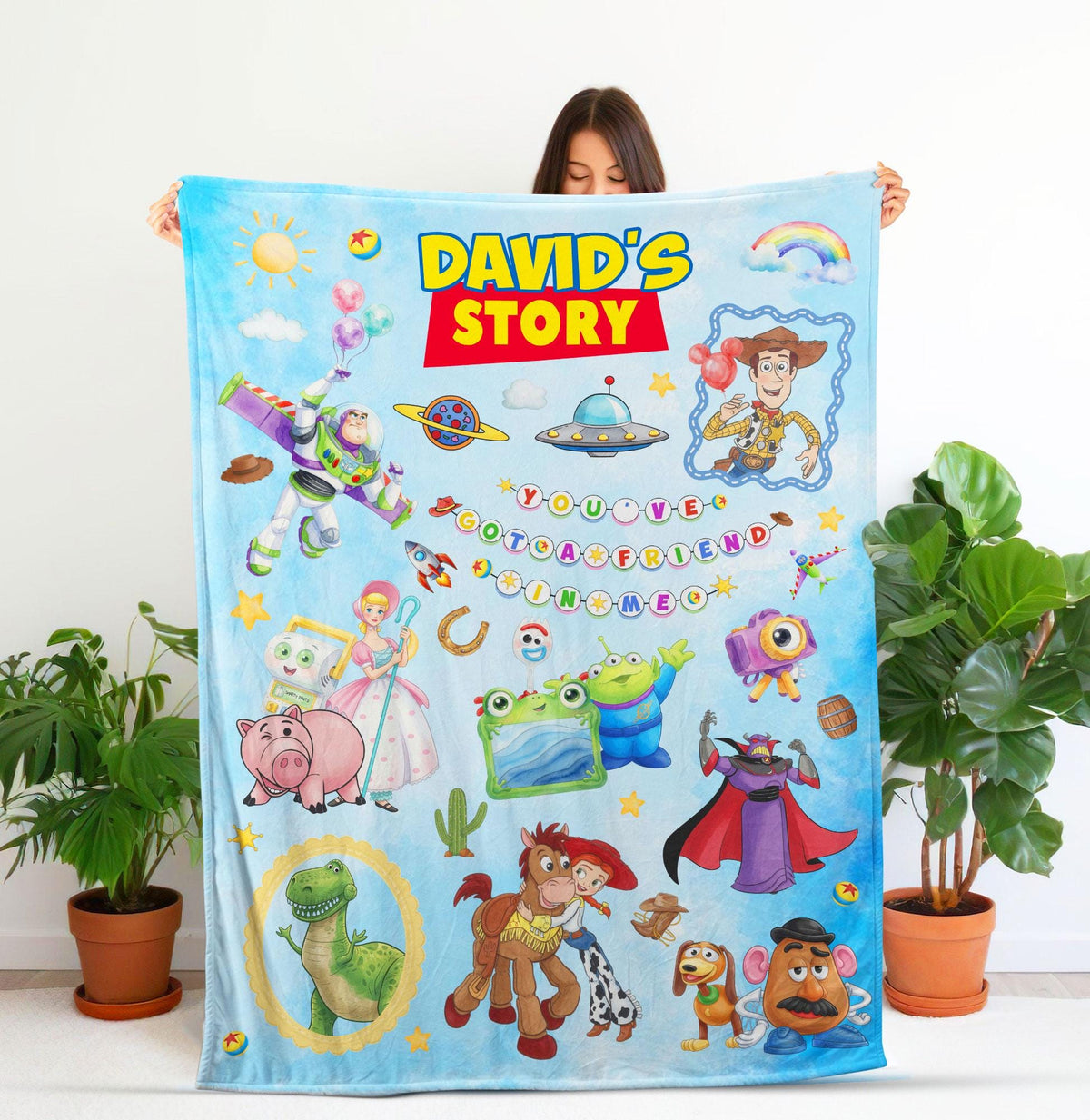 Personalized Toy Story 5 Blanket, Custom Name Disney Toy Story Blanket, Woody Buzz Jessie Lightyear Blanket, Toy Movies Nursery Throw