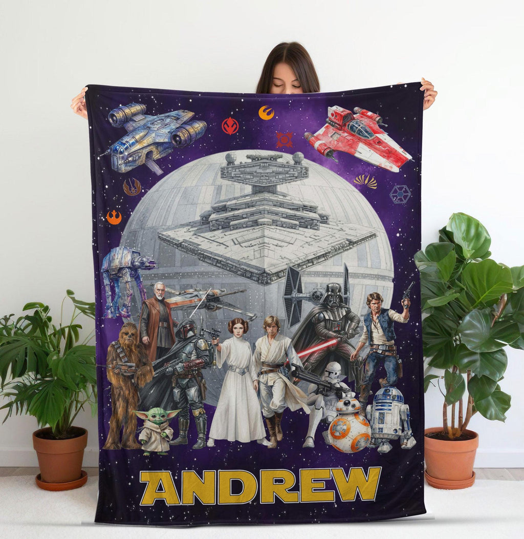Personalized Disney Star Wars Blanket, Custom Name Star Wars Blanket, Star Wars Birthday Gift, Darth Vader Skywalker Leia, Bedding Decor