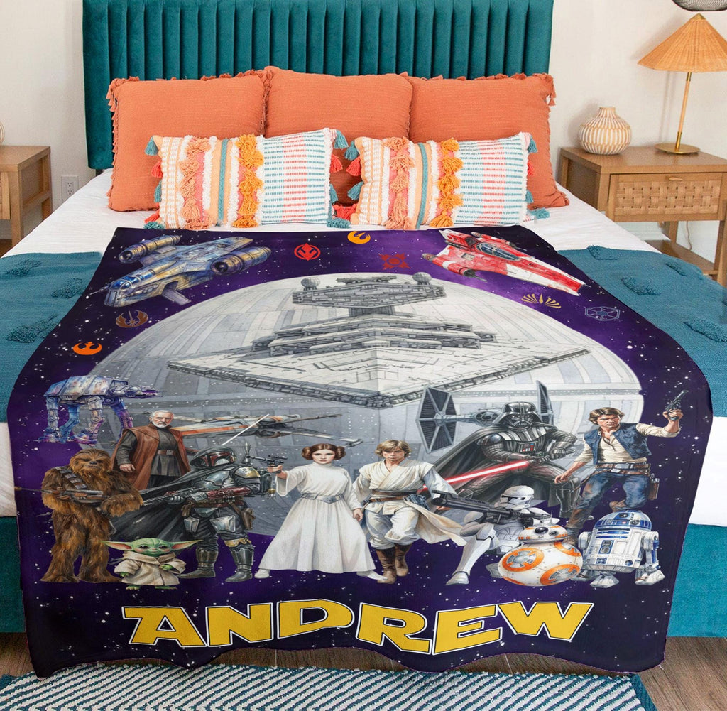 Personalized Disney Star Wars Blanket, Custom Name Star Wars Blanket, Star Wars Birthday Gift, Darth Vader Skywalker Leia, Bedding Decor