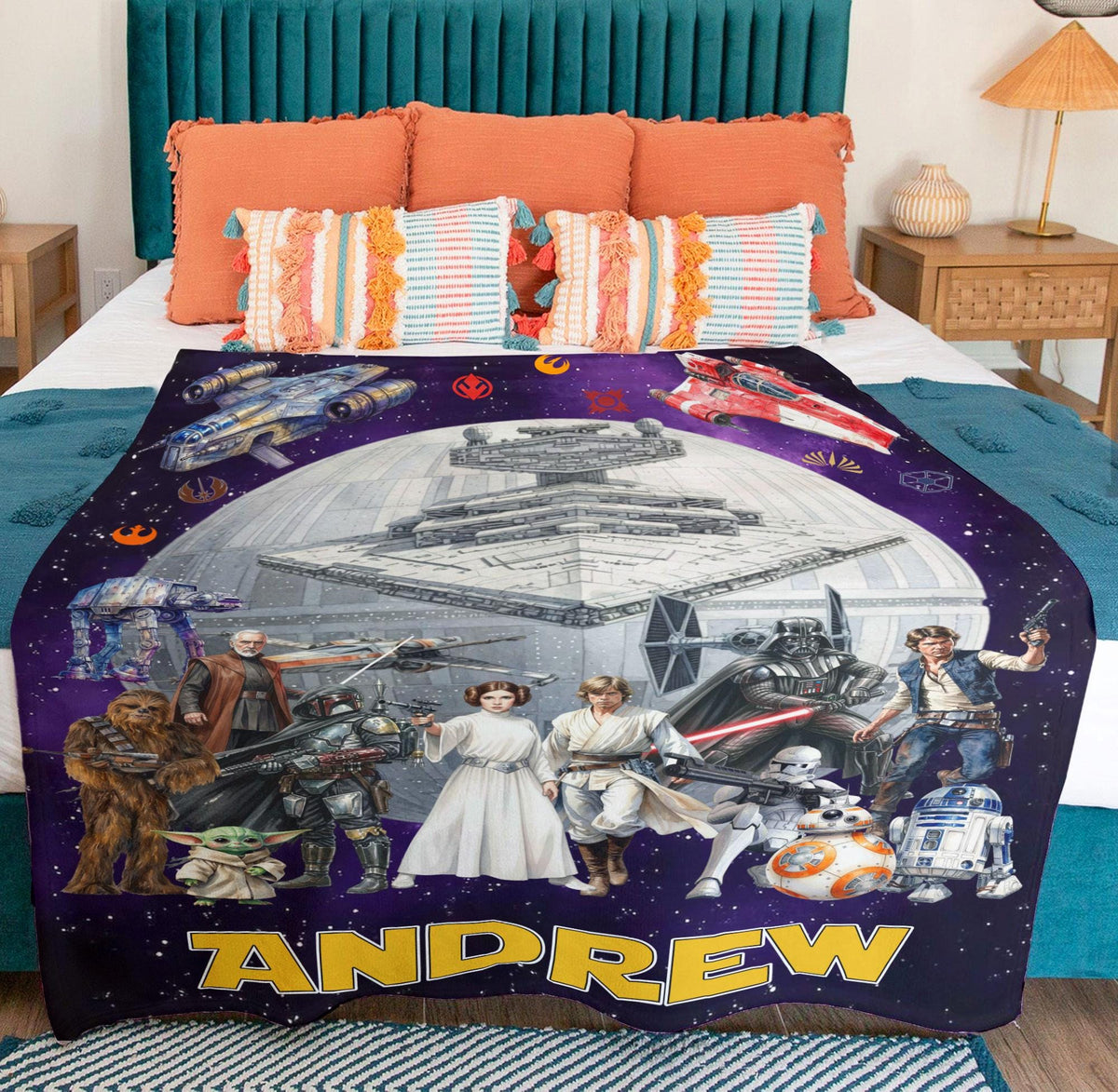 Personalized Disney Star Wars Blanket, Custom Name Star Wars Blanket, Star Wars Birthday Gift, Darth Vader Skywalker Leia, Bedding Decor
