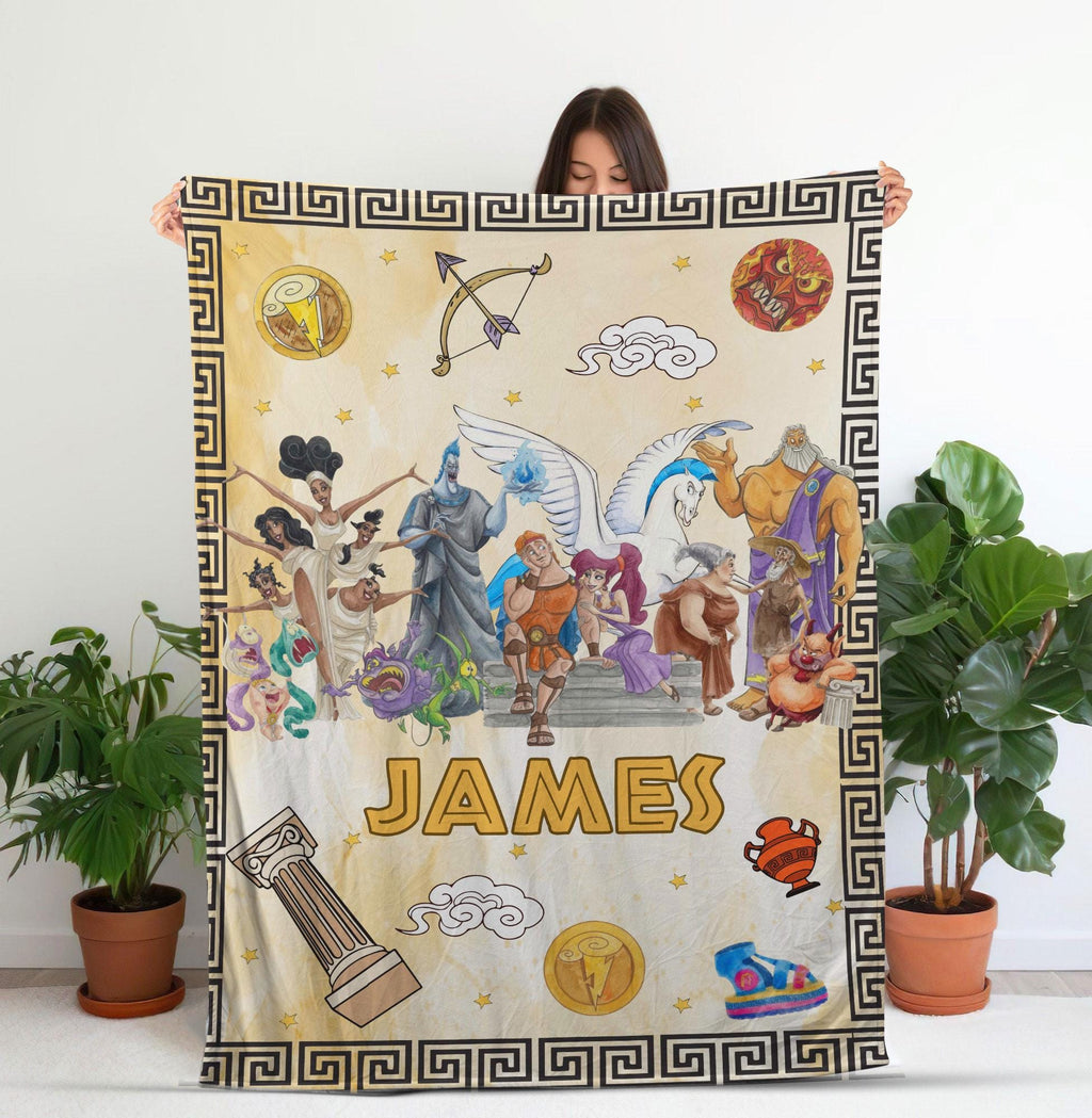 Personalized Disney Hercules Characters Blanket, Custom Name Retro 90s Hercules Pain Hades Blanket, Disney Home Decor, Birthday Gift Kids