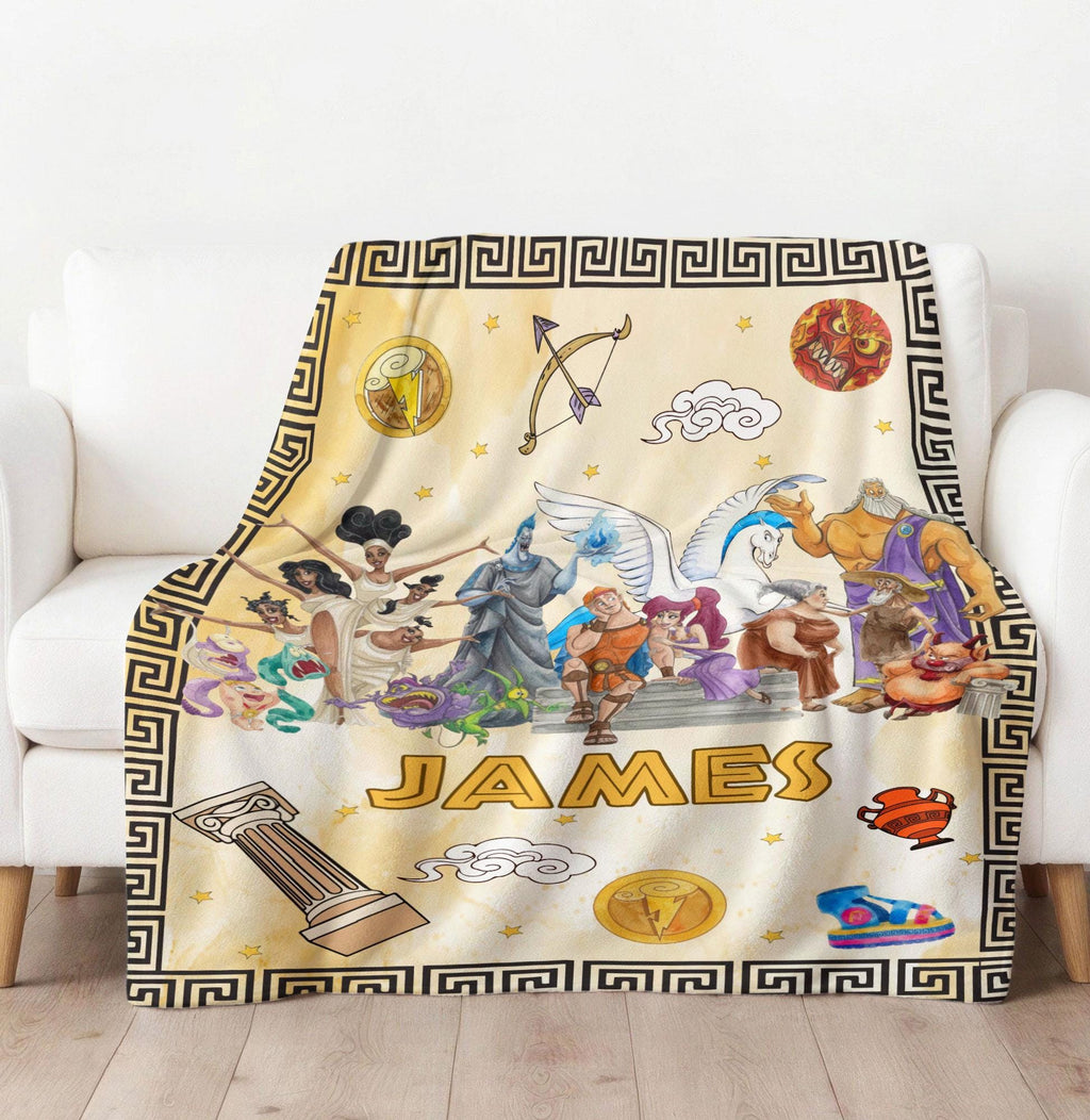 Personalized Disney Hercules Characters Blanket, Custom Name Retro 90s Hercules Pain Hades Blanket, Disney Home Decor, Birthday Gift Kids