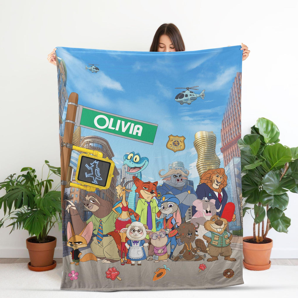 Personalized Zootopia Fleece Blanket, Custom Cute Animal Kids Throw,Disney Zootopia Nursery Bedding Decor, Birthday Gift for Boys,Zootopia 2