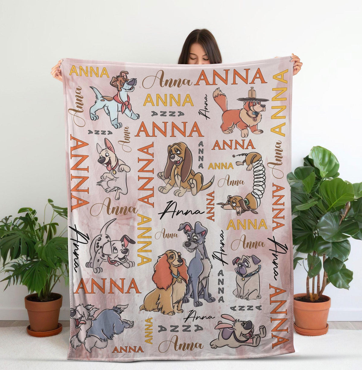 Custom Name Disney Dog Blanket, Personalized Disney Pet Blanket, Disney Home Decor, Dog Lover Gift, Birthday Gift Kids, Dog Mom Dad Gift,