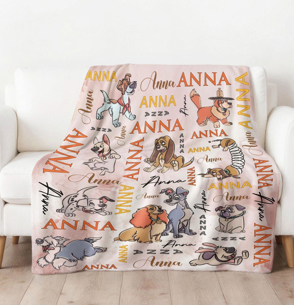 Custom Name Disney Dog Blanket, Personalized Disney Pet Blanket, Disney Home Decor, Dog Lover Gift, Birthday Gift Kids, Dog Mom Dad Gift,