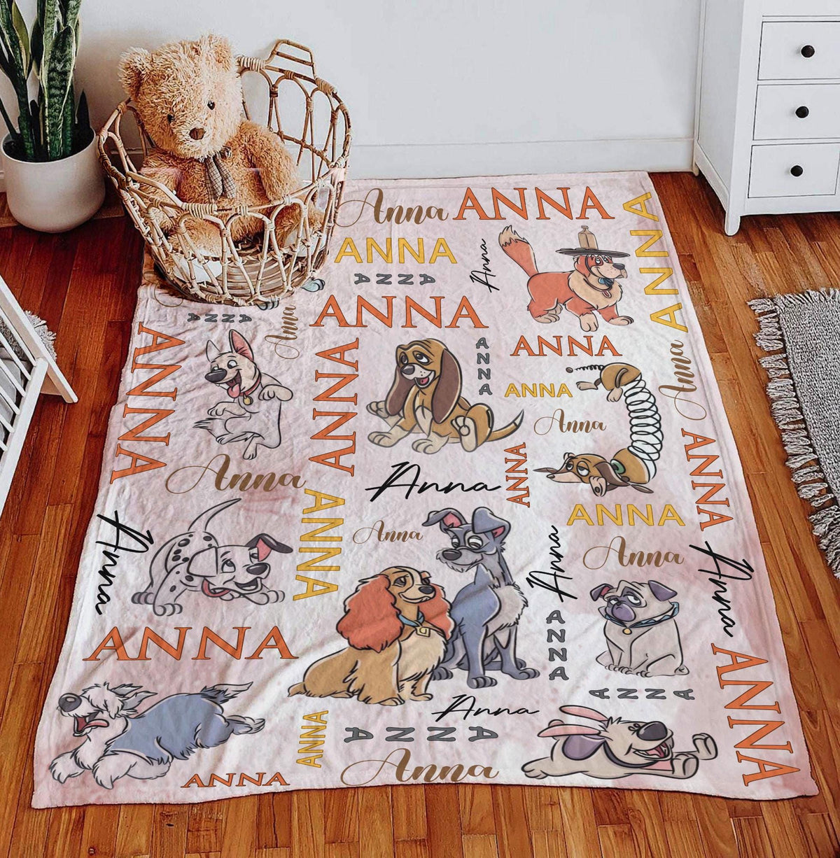 Custom Name Disney Dog Blanket, Personalized Disney Pet Blanket, Disney Home Decor, Dog Lover Gift, Birthday Gift Kids, Dog Mom Dad Gift,