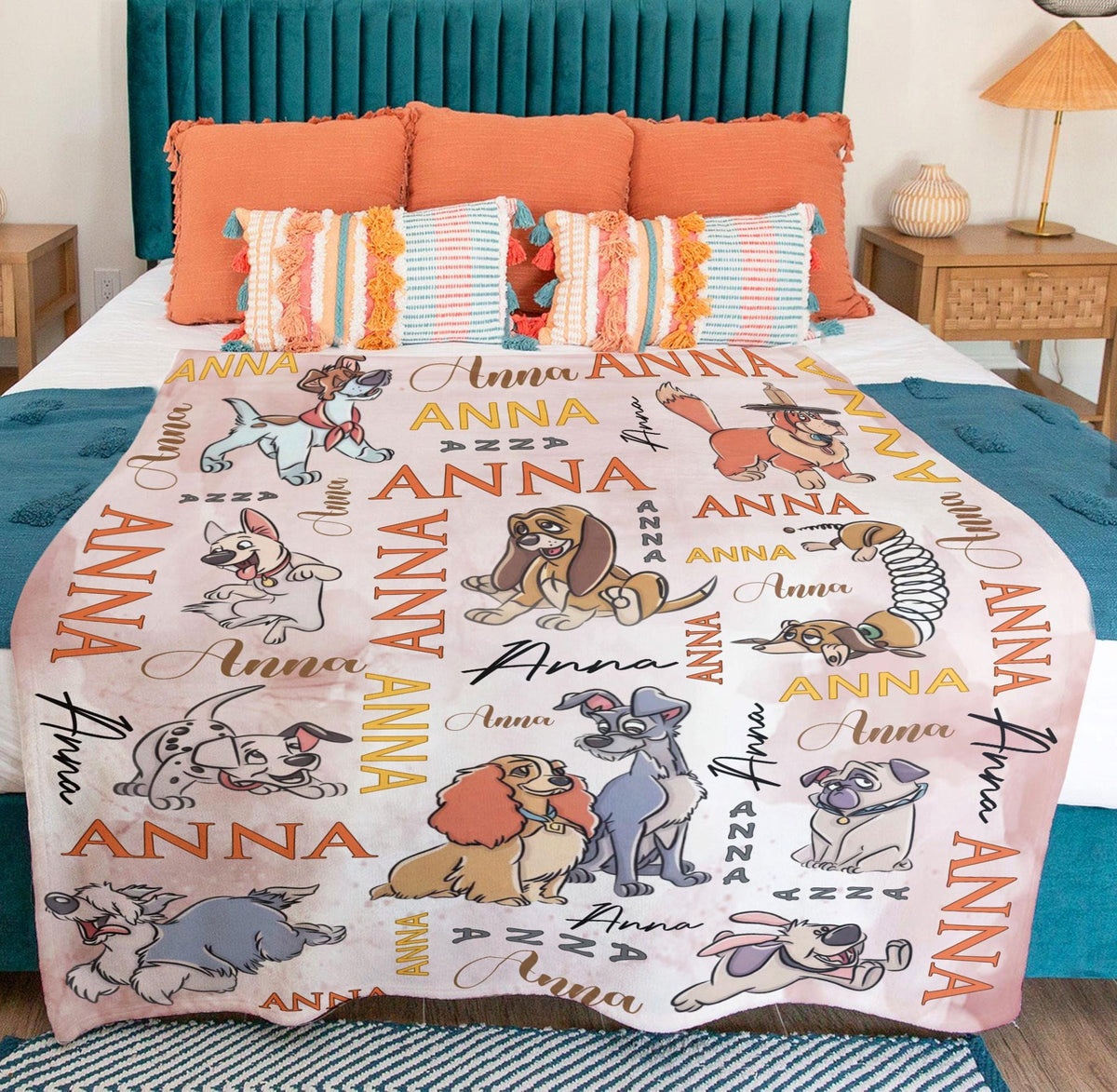 Custom Name Disney Dog Blanket, Personalized Disney Pet Blanket, Disney Home Decor, Dog Lover Gift, Birthday Gift Kids, Dog Mom Dad Gift,