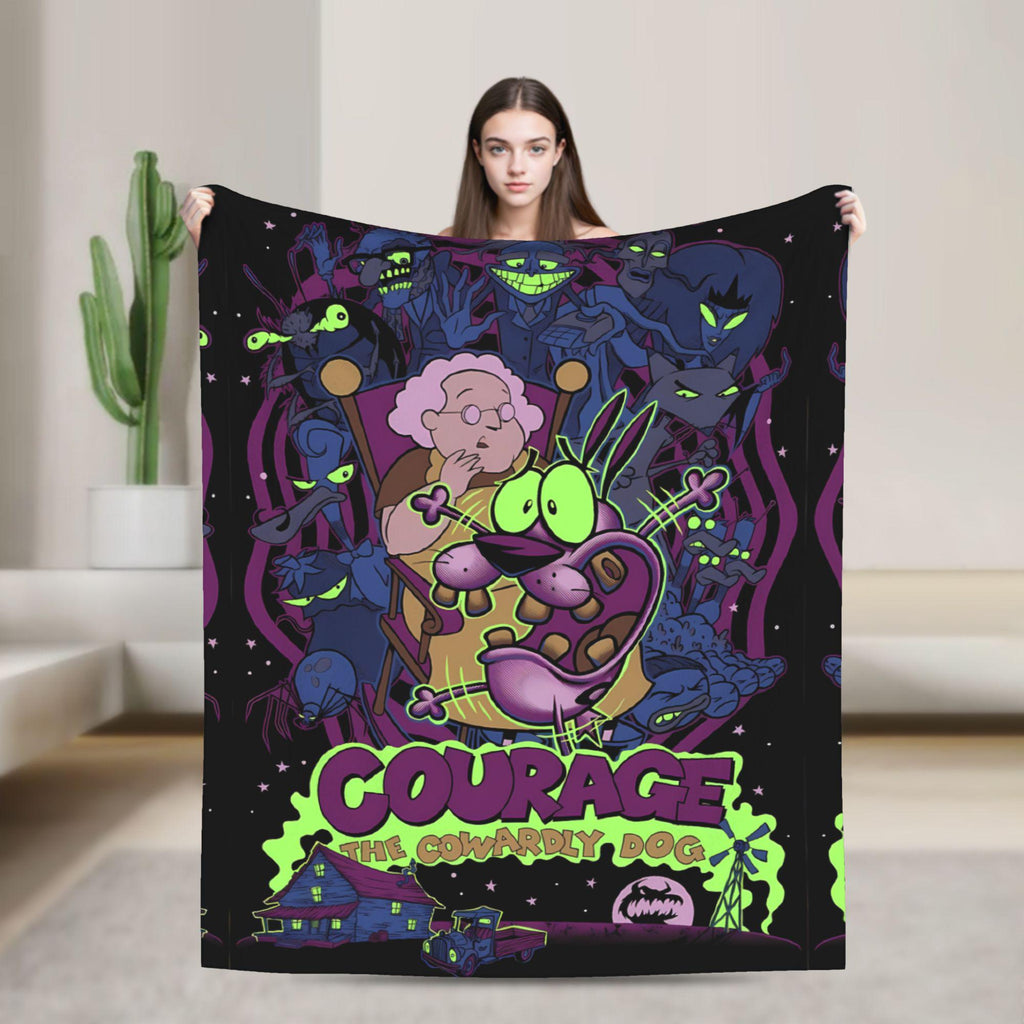 Spooky Purple Dog Blanket, Retro Cartoon Flannel Throw, Funny Horror Puppy Blanket, Cozy Halloween Gift for Kids and Adults
