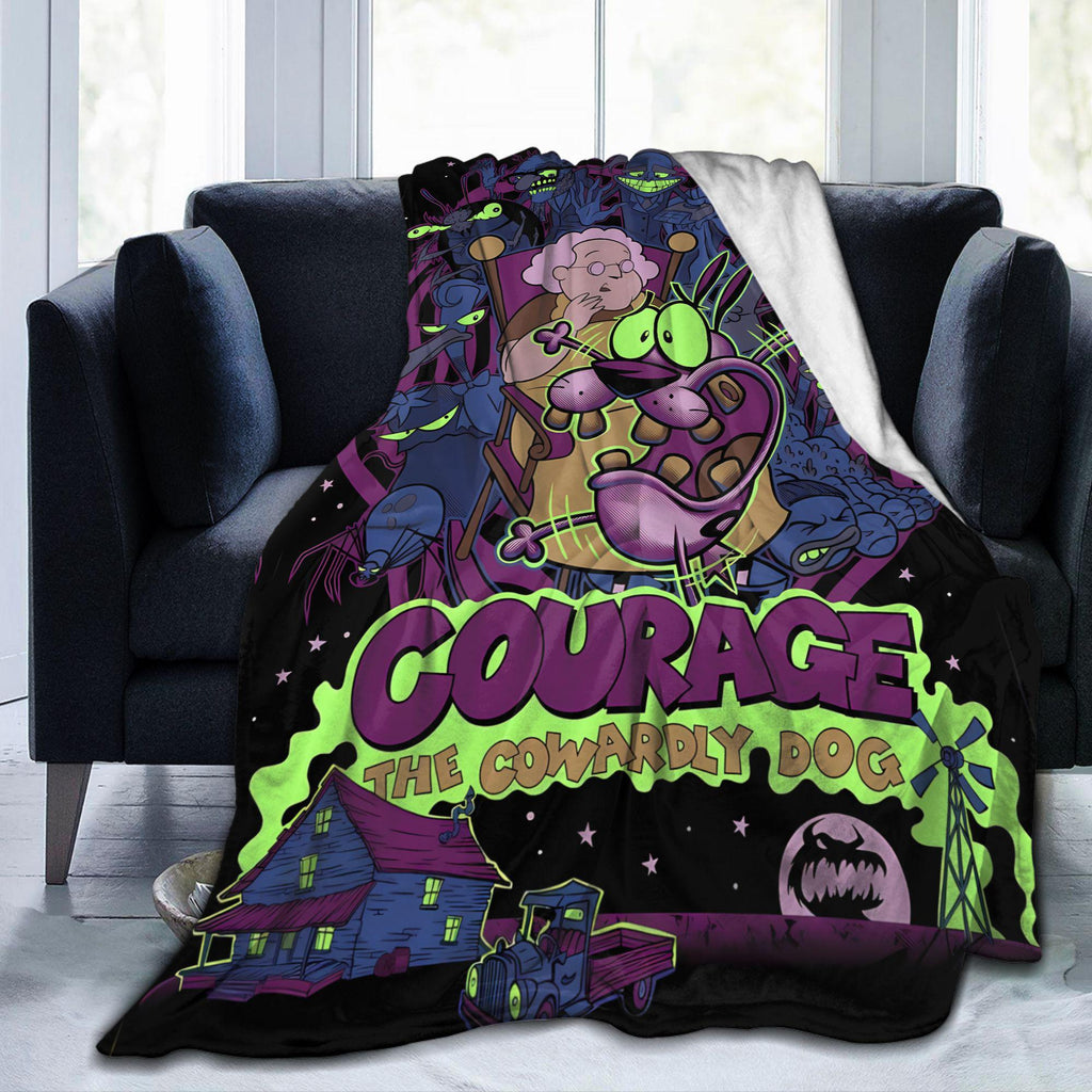 Spooky Purple Dog Blanket, Retro Cartoon Flannel Throw, Funny Horror Puppy Blanket, Cozy Halloween Gift for Kids and Adults
