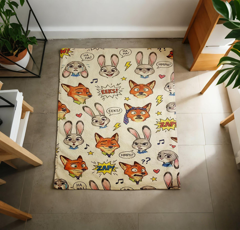 Personalized Zootopia Fleece Blanket, Custom Name Judy Nick Throw, Hand Drawn Cozy Warmth