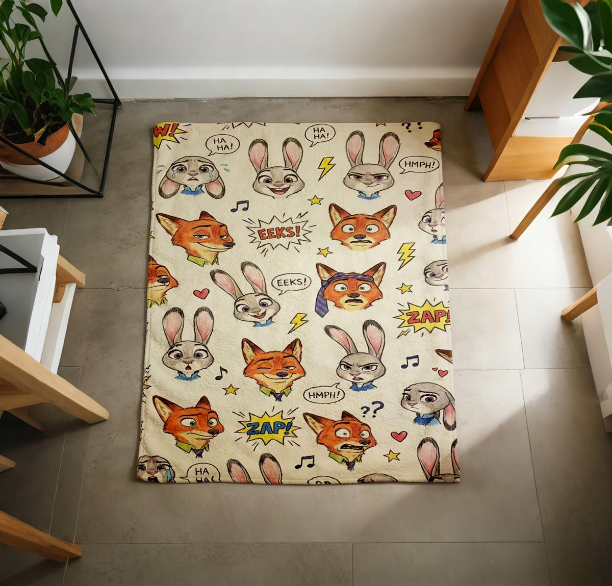 Personalized Zootopia Fleece Blanket, Custom Name Judy Nick Throw, Hand Drawn Cozy Warmth