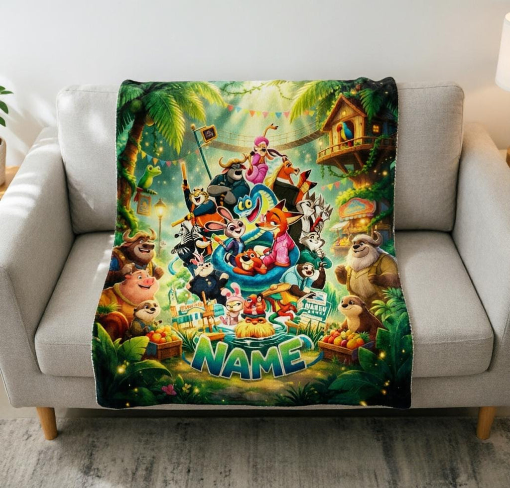 Personalized Zootopia Flannel Fleece Blanket, Custom Name Kids Throw, Cozy Bedding