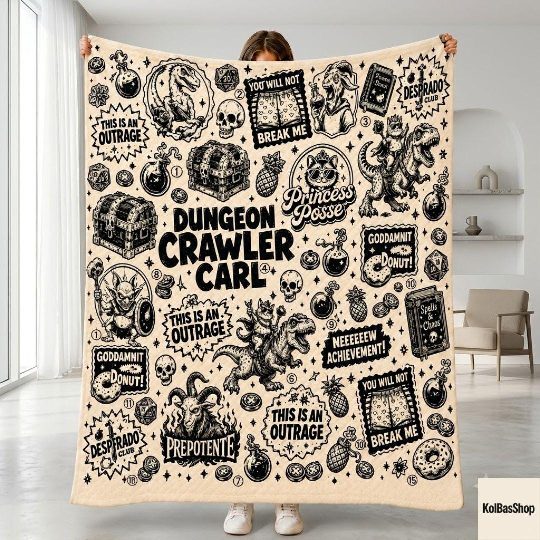 Dungeon Crawler Carl Blanket, LitRPG Fantasy Throw, Book Lover Gift, Gamer Blanket, Funny Fantasy Reader Decor, Cozy Novelty Throw