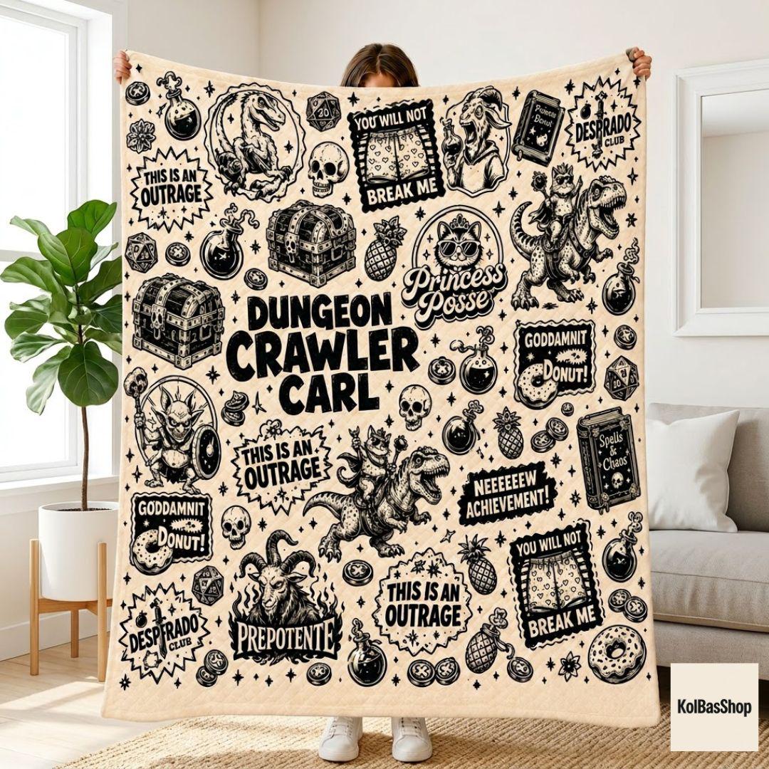 Dungeon Crawler Carl Blanket, LitRPG Fantasy Throw, Book Lover Gift, Gamer Blanket, Funny Fantasy Reader Decor, Cozy Novelty Throw