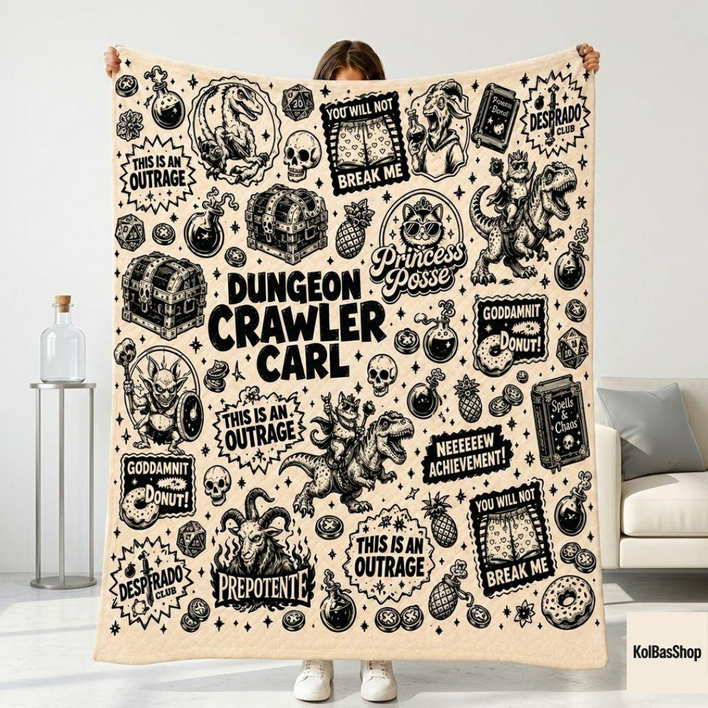 Dungeon Crawler Carl Blanket, LitRPG Fantasy Throw, Book Lover Gift, Gamer Blanket, Funny Fantasy Reader Decor, Cozy Novelty Throw