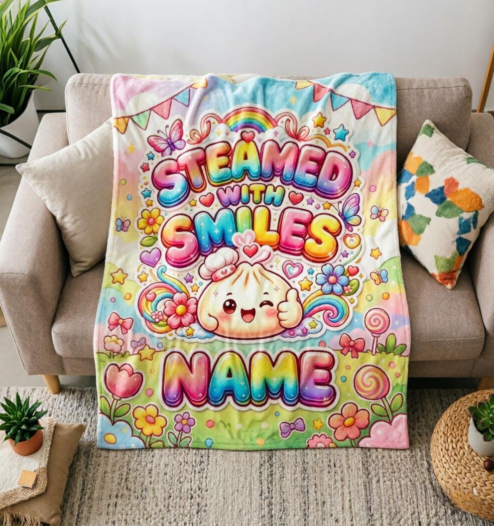 Custom Squishy Steamed Bun Blanket Soft Throw, Personalized Name Flannel for Kids, Birthday Gift
