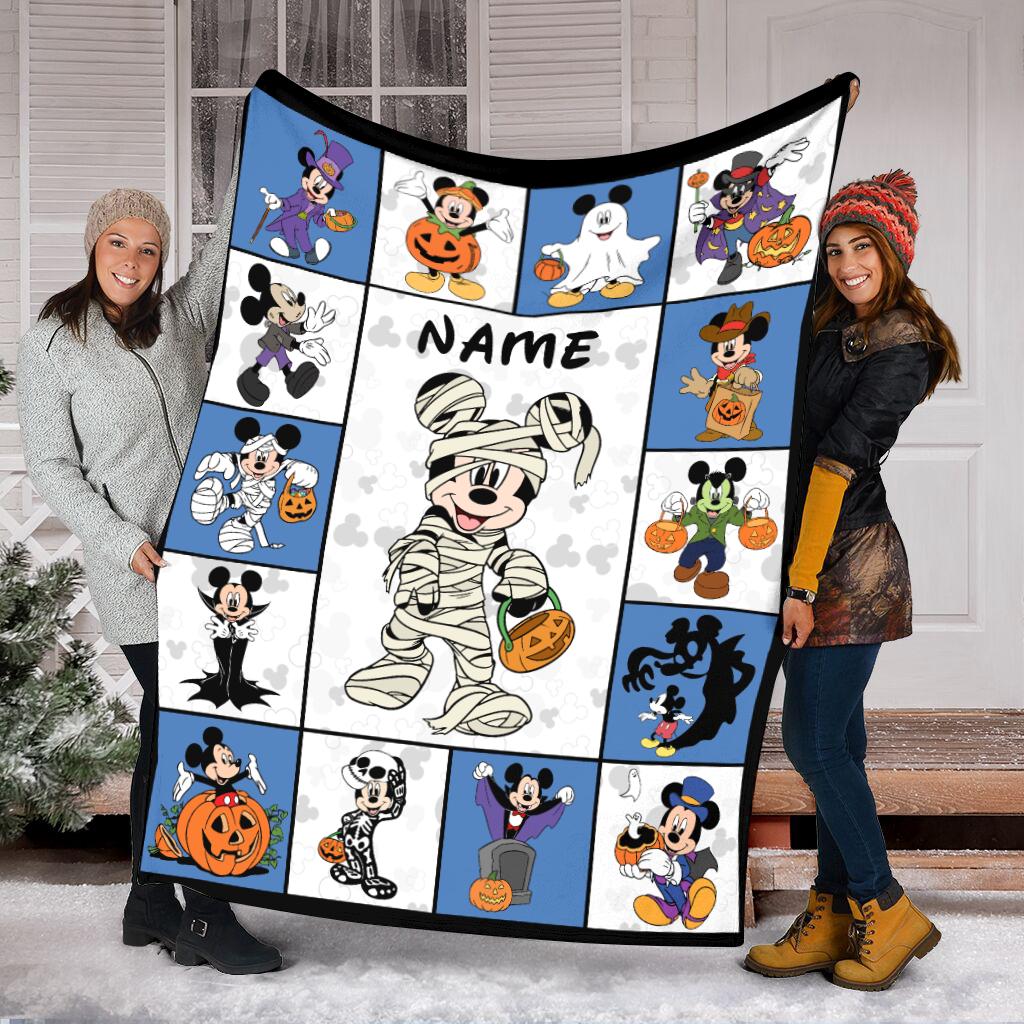 Custom Mickey Ghost Halloween Blanket, Disney Mickey Minnie Ghost Blanket, Mickey Mouse Spooky Pumpkin Blanket, Children Holiday Gift