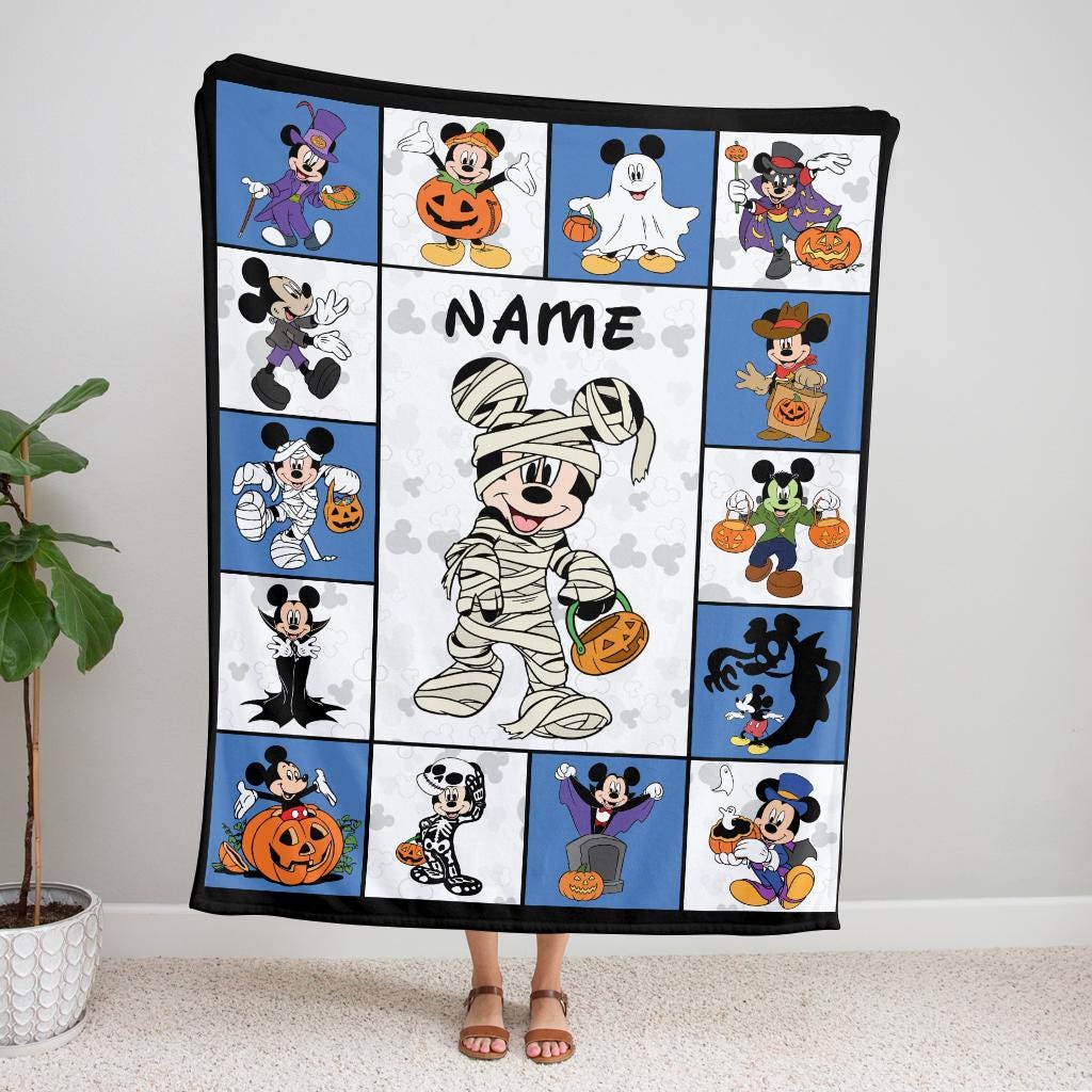 Custom Mickey Ghost Halloween Blanket, Disney Mickey Minnie Ghost Blanket, Mickey Mouse Spooky Pumpkin Blanket, Children Holiday Gift