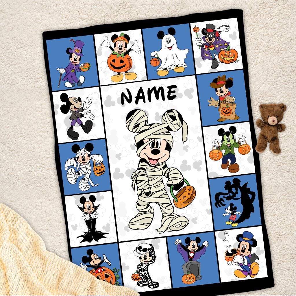 Custom Mickey Ghost Halloween Blanket, Disney Mickey Minnie Ghost Blanket, Mickey Mouse Spooky Pumpkin Blanket, Children Holiday Gift