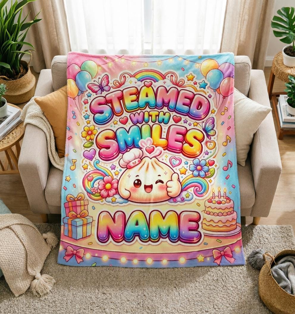Birthday Party Dumpling Blanket Soft Throw, Custom Name Cheerful Kids Gift