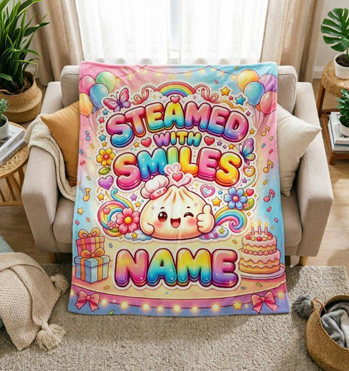 Birthday Party Dumpling Blanket Soft Throw, Custom Name Cheerful Kids Gift