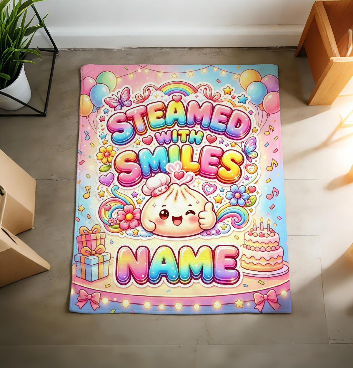 Birthday Party Dumpling Blanket Soft Throw, Custom Name Cheerful Kids Gift