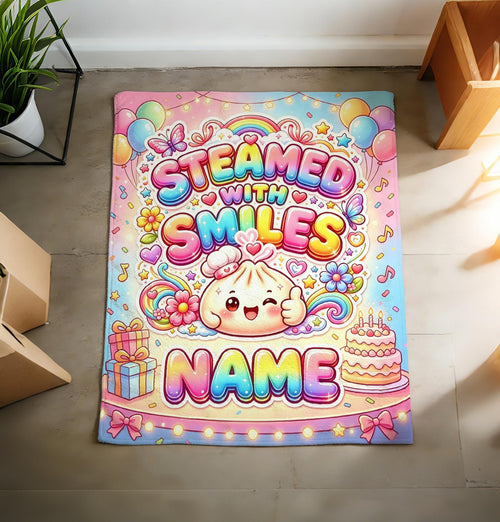 Birthday Party Dumpling Blanket Soft Throw, Custom Name Cheerful Kids Gift