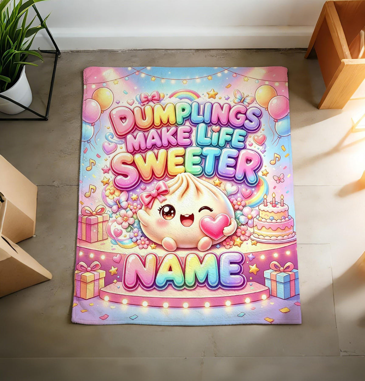Birthday Surprise Dumpling Blanket Soft Throw, Personalized Warm Keepsake Gift