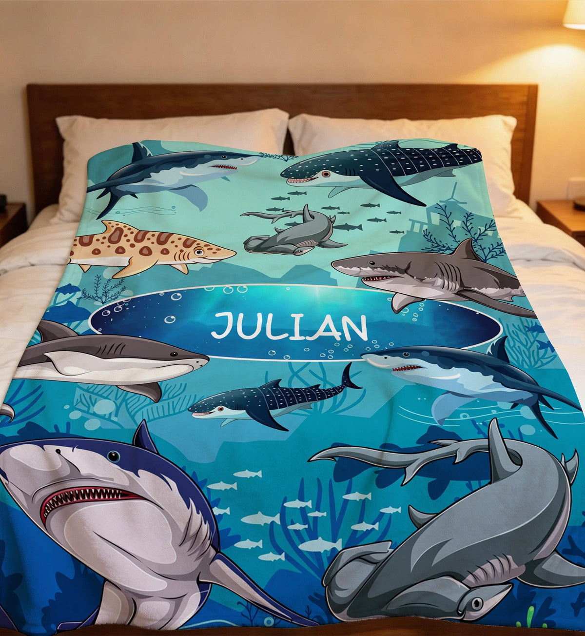 Personalized Boys/Girls Shark Blanket,Shark Present For Kids,Flannel Throw Blanket,Ocean Lovers,Warm Boy Throw Blanket,Child Adult Blanket