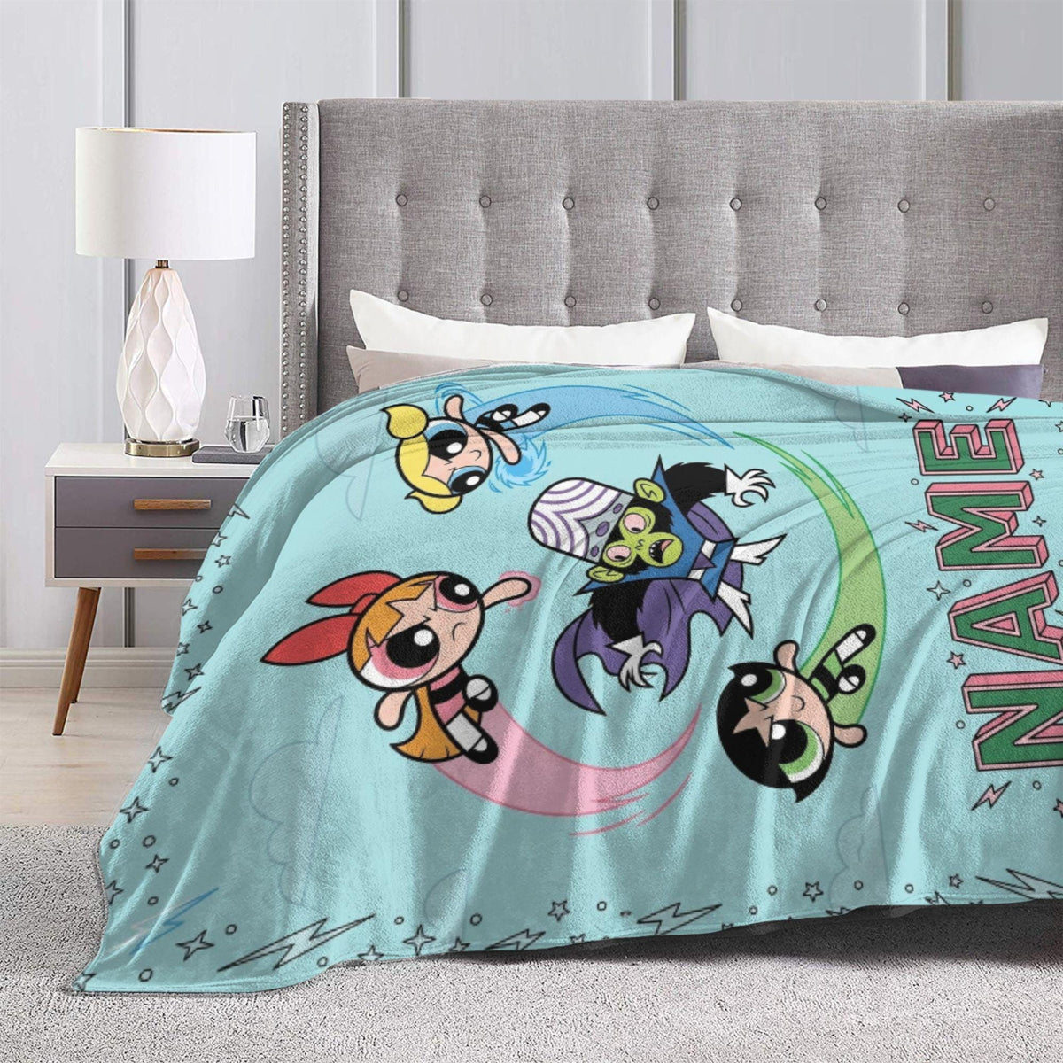 Custom Powerpuff Girls vs Mojo Jojo Blanket, Personalized Blossom Bubbles Buttercup Throw, Kids Comic Blanket, Bedroom Decor