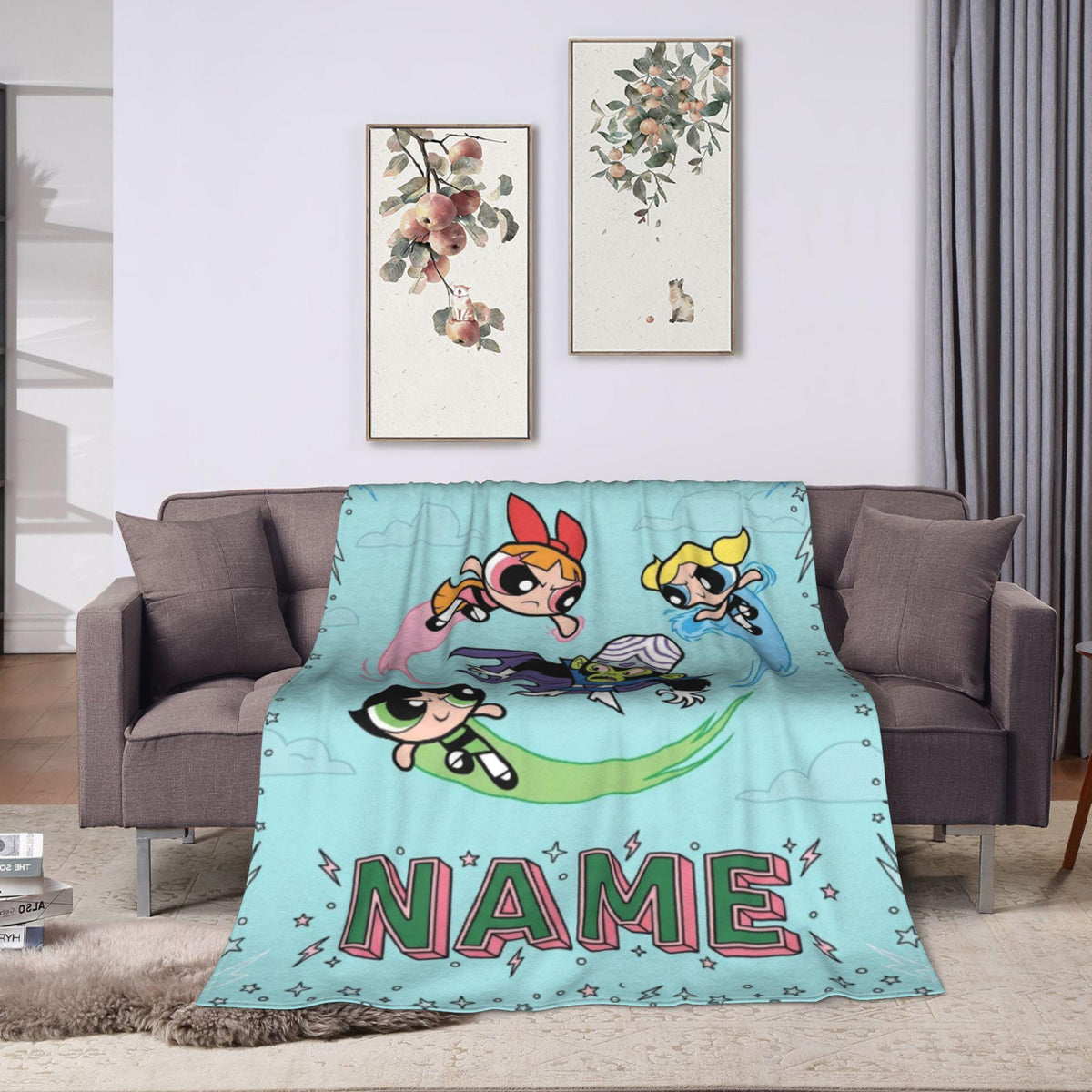 Custom Powerpuff Girls vs Mojo Jojo Blanket, Personalized Blossom Bubbles Buttercup Throw, Kids Comic Blanket, Bedroom Decor