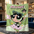 Personalized Buttercup Blanket, Custom Name Y2K Green Heart Sunglasses Throw, Cool Powerpuff Girls Fleece, Trendy Girls Room Decor